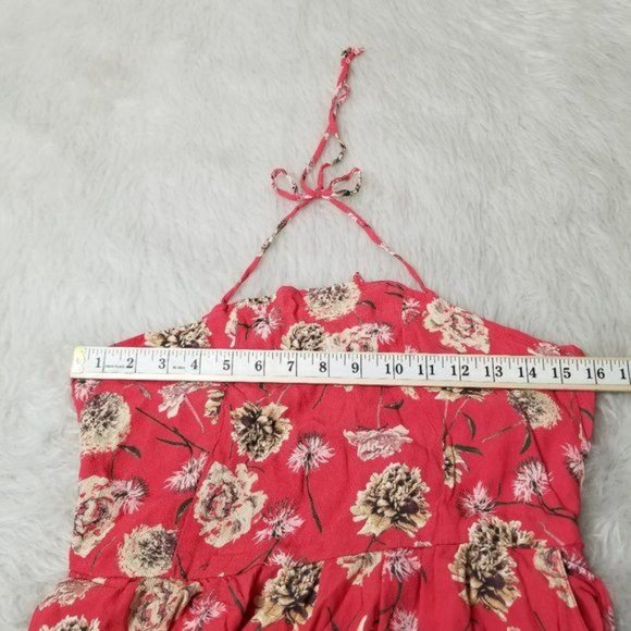 Flynn Skye Red Firework Floral Mini Halter Open Tie Back Dress Medium - Picture 9 of 12